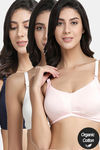 InnerSense Organic Cotton Anti Microbial Soft Nursing Bra With Removable Pads (Pack Of 3) - Multicolor — thumbnail 1